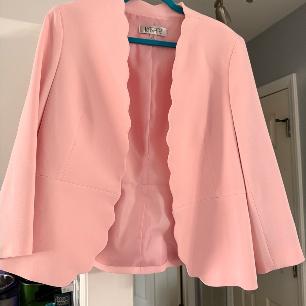 Kasper Pink Scallop-Edge Open Blazer